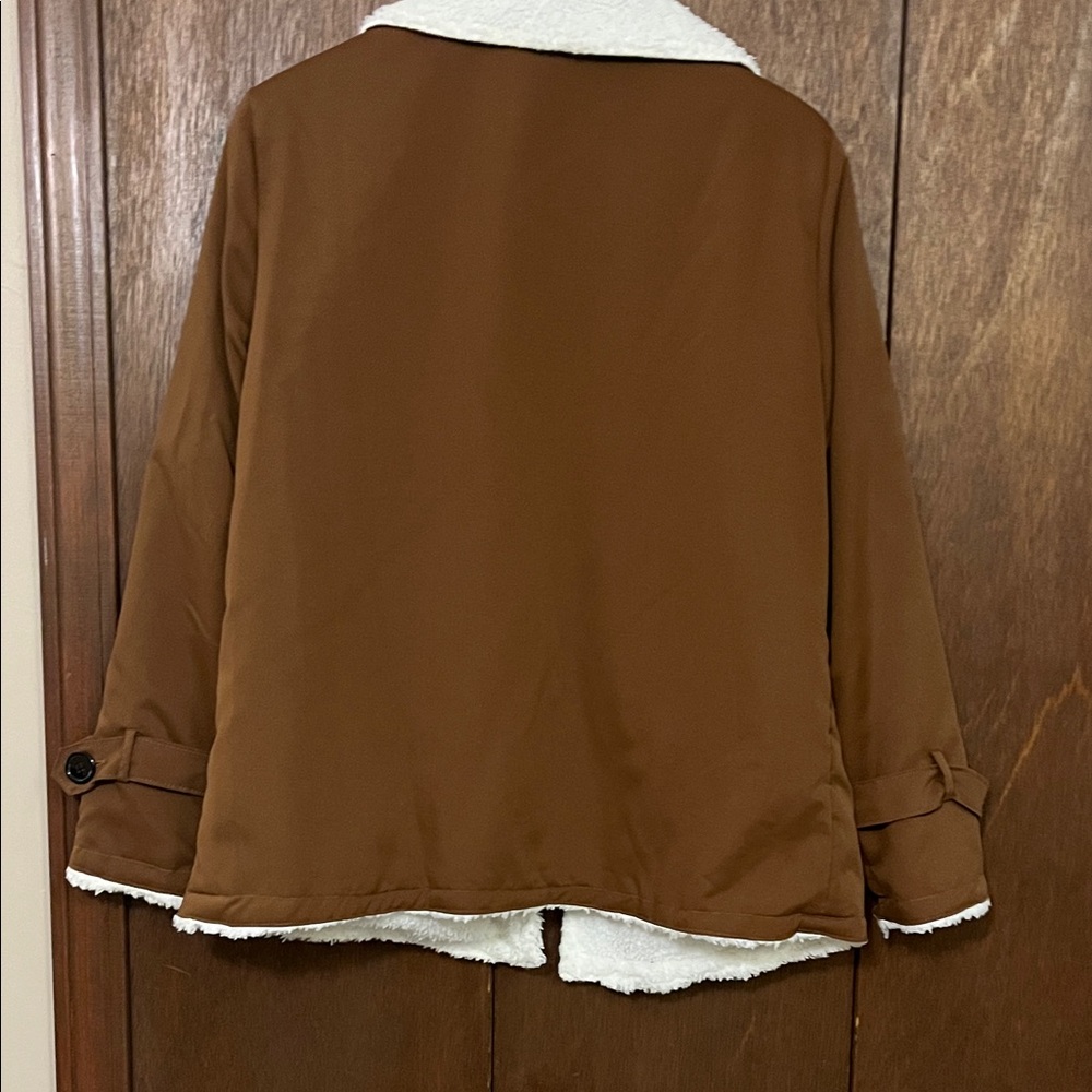 Fadcloset Women's Tan Teddy Jacket with Cream Accents - Picture 9 of 9